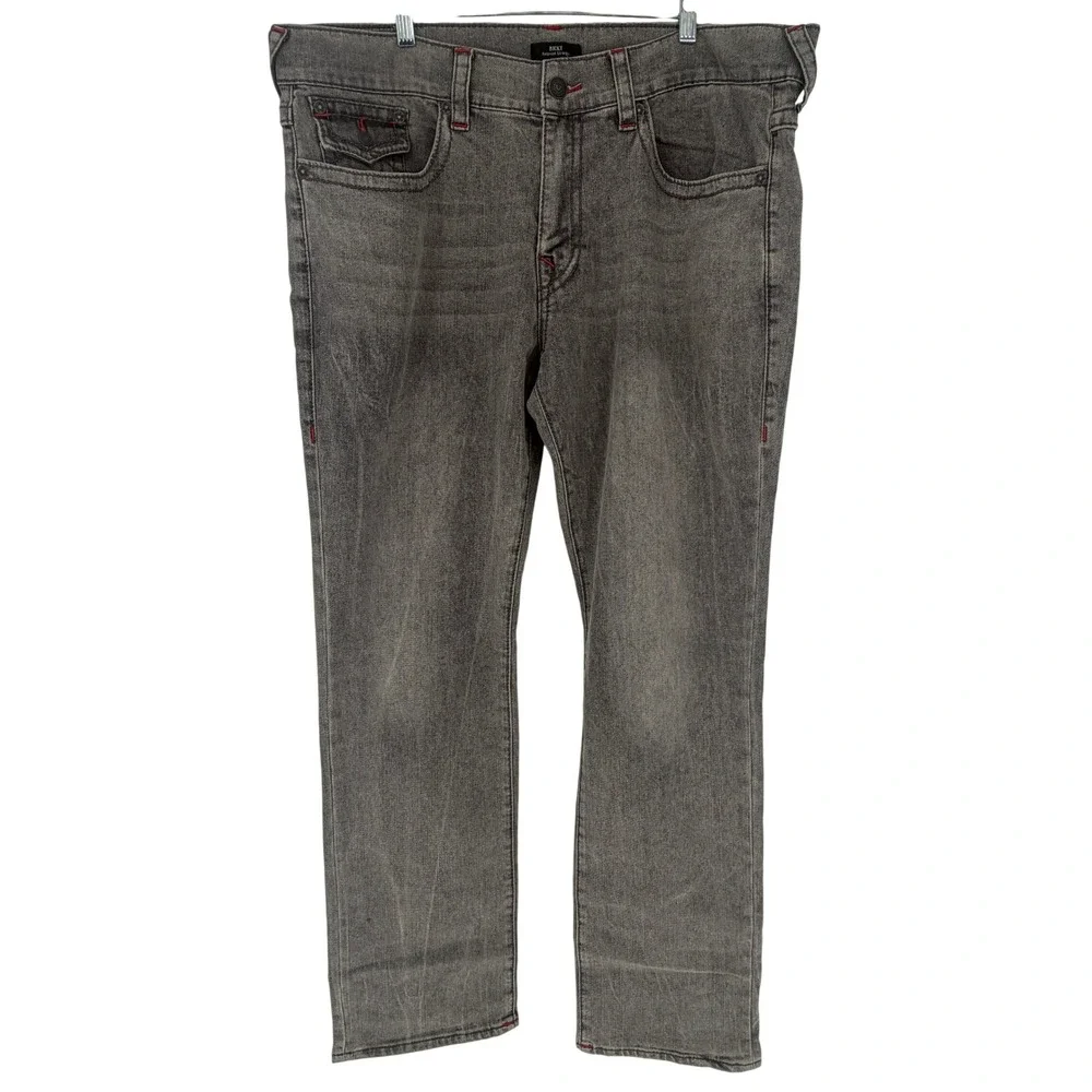 True Religion Ricky Relaxed Straight Gray Jeans Mens 40 Red Stitching